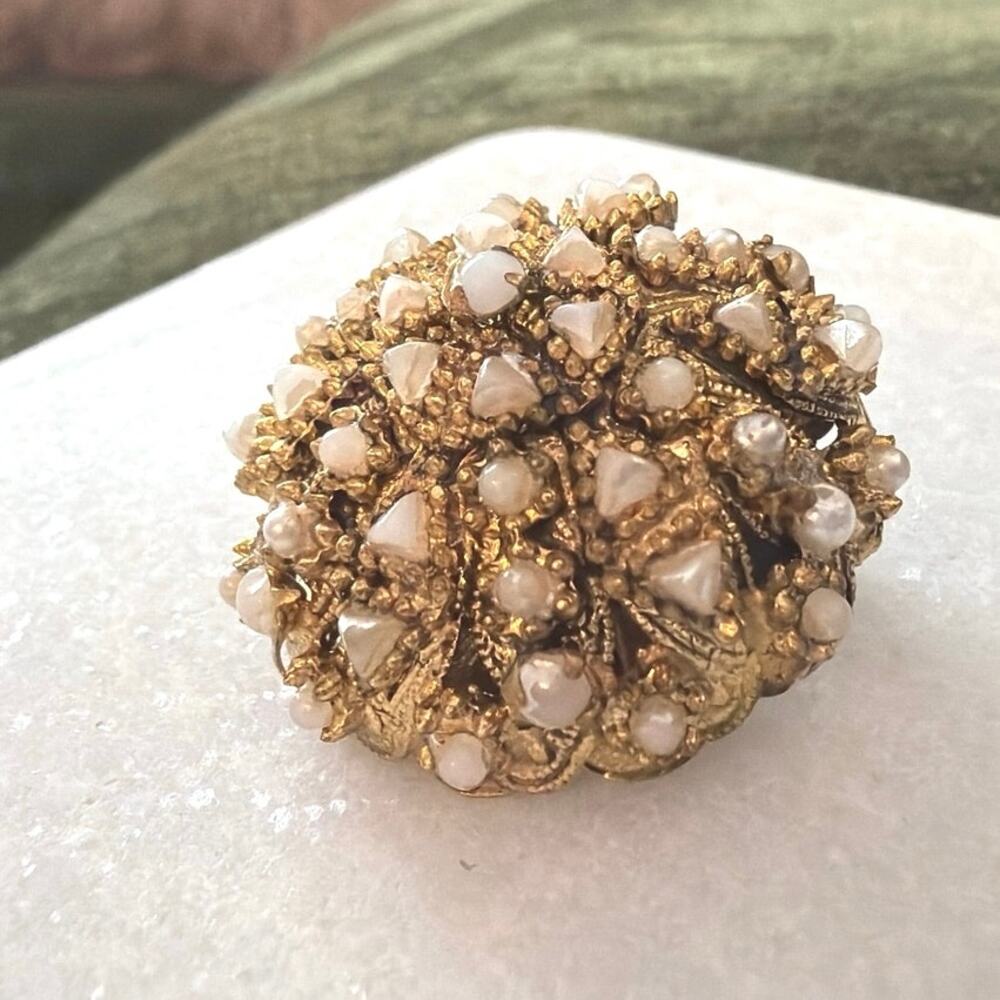 Vintage domed Austria gold tone and pearl brooch